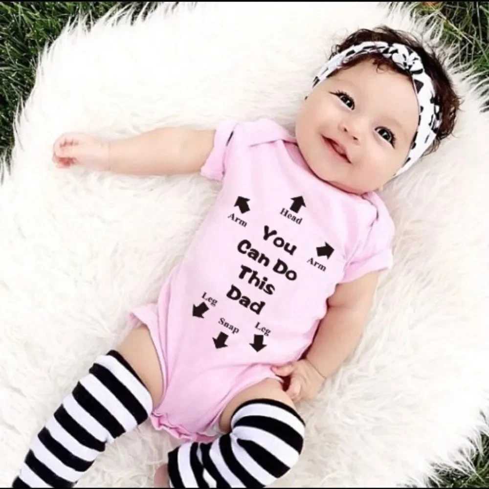 New pink “you Can Do This Dad” baby romper, funny baby shower gift, Daddy